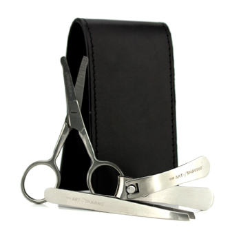 Manicure Set: Nail Clipper + Nose Hair Scissors + Tweezers + Black Leather Pouch The Art Of Shaving Image