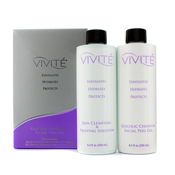 Glycolic Chemical Facial Peel Kit: Glycolic Chemical Facial Peel Gel 250ml + Skin Cleansing & Prepping Solution 250ml Vivite Image