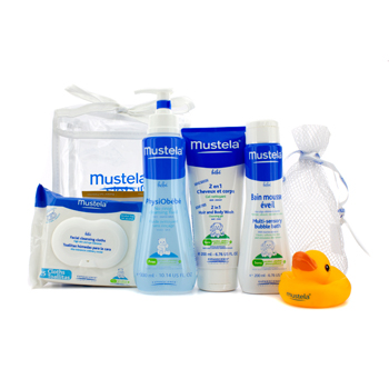 Bath Time Essentials Set: Cleansing Fluid 300ml + Body Wash 200ml + Bubble Bath 200ml + Cleansing Cloths + Gift Mustela Image