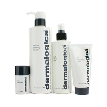 Festive Set: Essential Cleansing Solution 500ml + Multi-Active Toner 250ml + Skin Smoothing Cream 100ml + Daily Microfoliant 13g Dermalogica Image