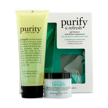 Purify & Refresh Set: Purity Made Simple Facial Cleansing Gel & Eye Makeup Remover 225ml/7.5oz + Take A Deep Breath Oil-Free Energizing Oxygen Gel Cream Moisturizer 60ml/2oz Philosophy Image