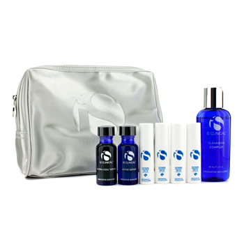 Acne Travel Kit: Cleansing Complex 60ml + Active Serum 15ml + Hydra-Cool Serum 15ml + 4x Extreme Protect SPF 30 5g + Bag IS Clinical Image