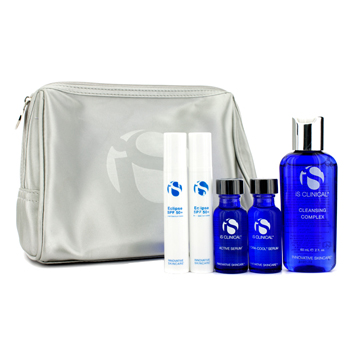 Acne Travel Kit: Cleansing Complex 60ml + Active Serum 15ml + Hydra-Cool Serum 15ml + Eclipse SPF 50+ 10g + Bag IS Clinical Image