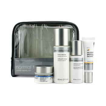 4-Step Travel Kit (Noraml To Dry Skin): Cleanser + Serum + Cream + Sun Protector +  Bag MD Formulations Image