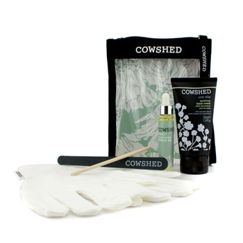 Cow Slip Manicure Maintenance Kit: Hand Cream + Cuticle Oil + Emercy Board + Cuticle Stick + Gloves + Bag Cowshed Image