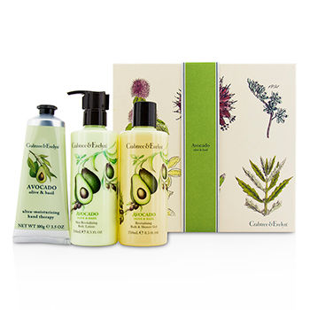 Avocado Olive & Basil Essentials Set: Bath & Shower Gel 250ml + Body Lotion 250ml + Hand Therapy 100g Crabtree & Evelyn Image